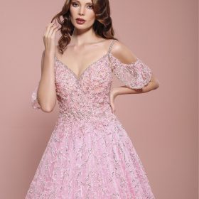 Düşük Omuz Pembe Helen Nişanlık